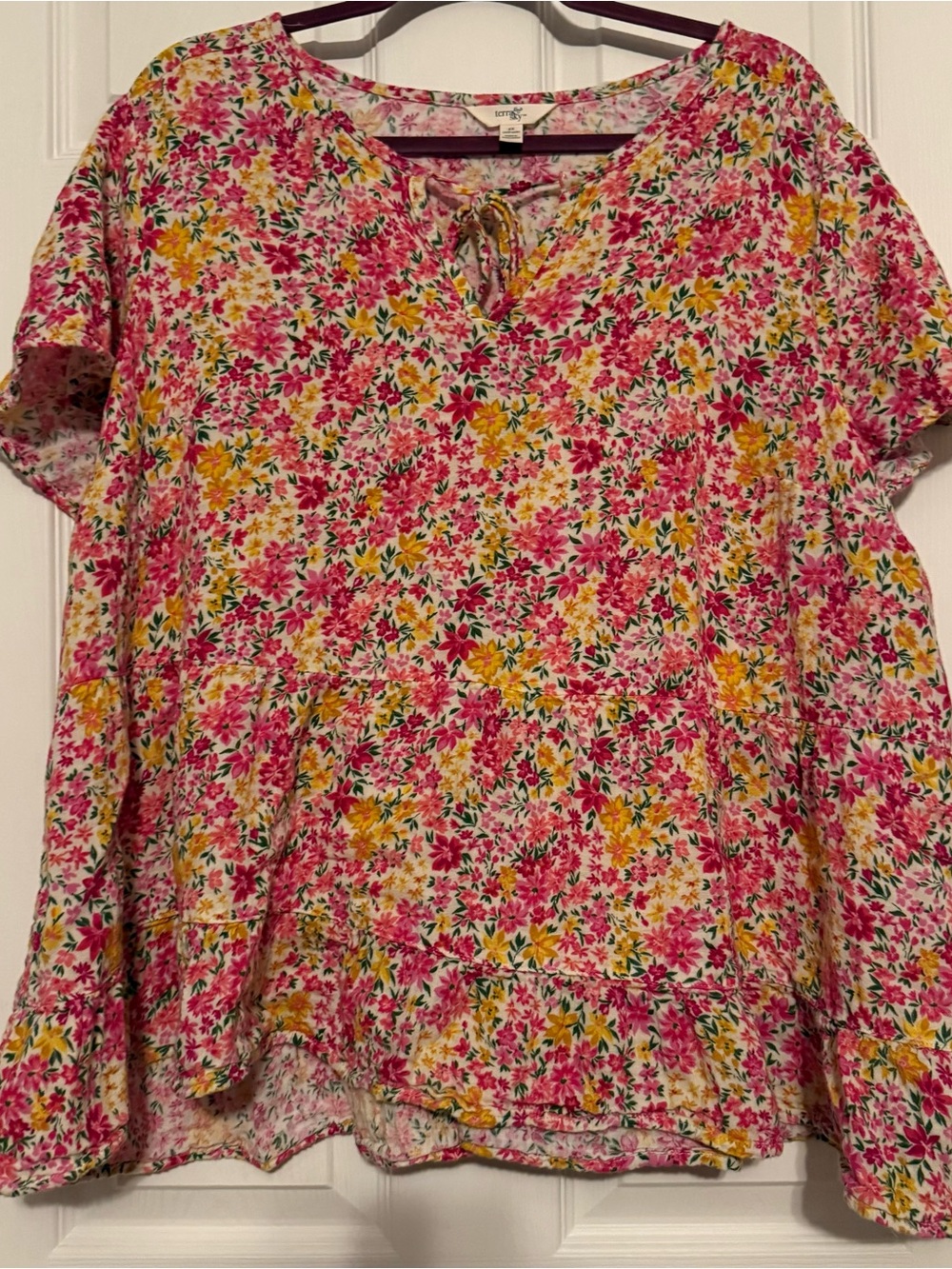 Terra & Sky Pink & Yellow Floral Peplum Shirt